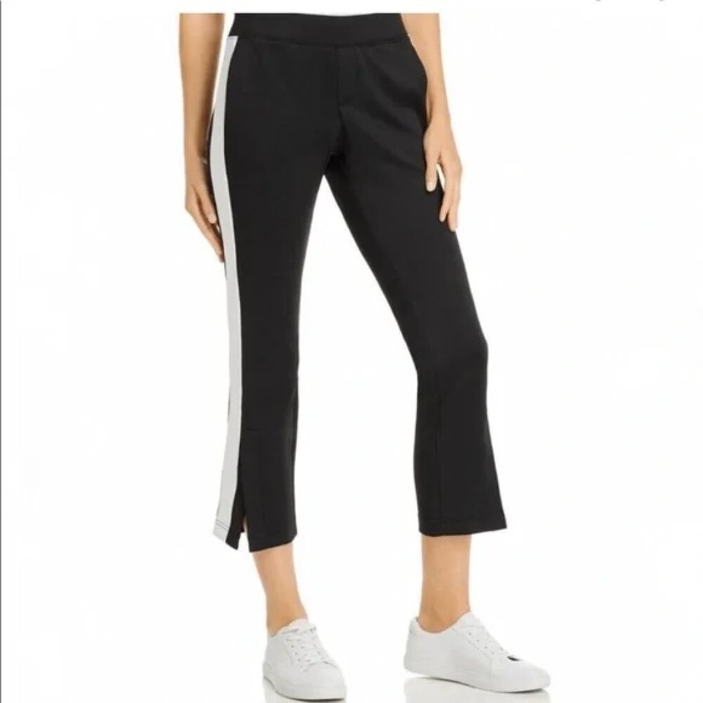 Pam & Gela Pants Black White Side Stripe Straight Leg Track Sporty Athleisure